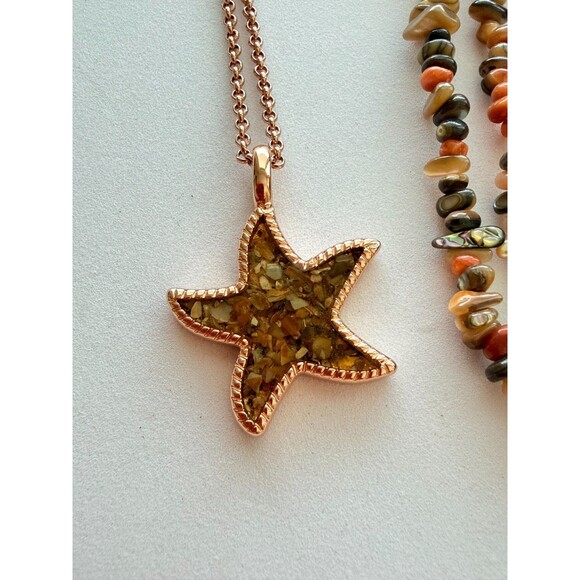 MerMade Rose Gold Starfish Pendant Necklace & Multi Strand Shell Chip Lot main image 6